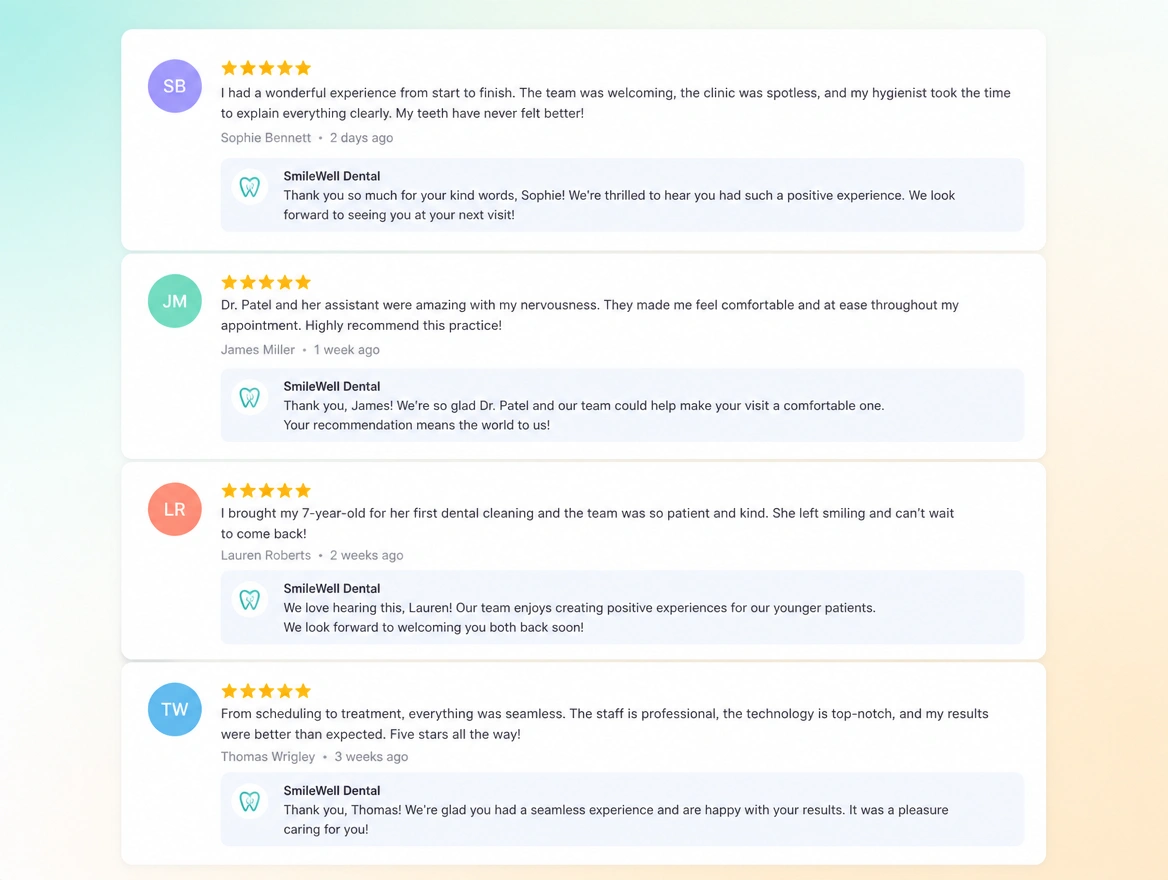 Website mockup showing reviews and recommendations