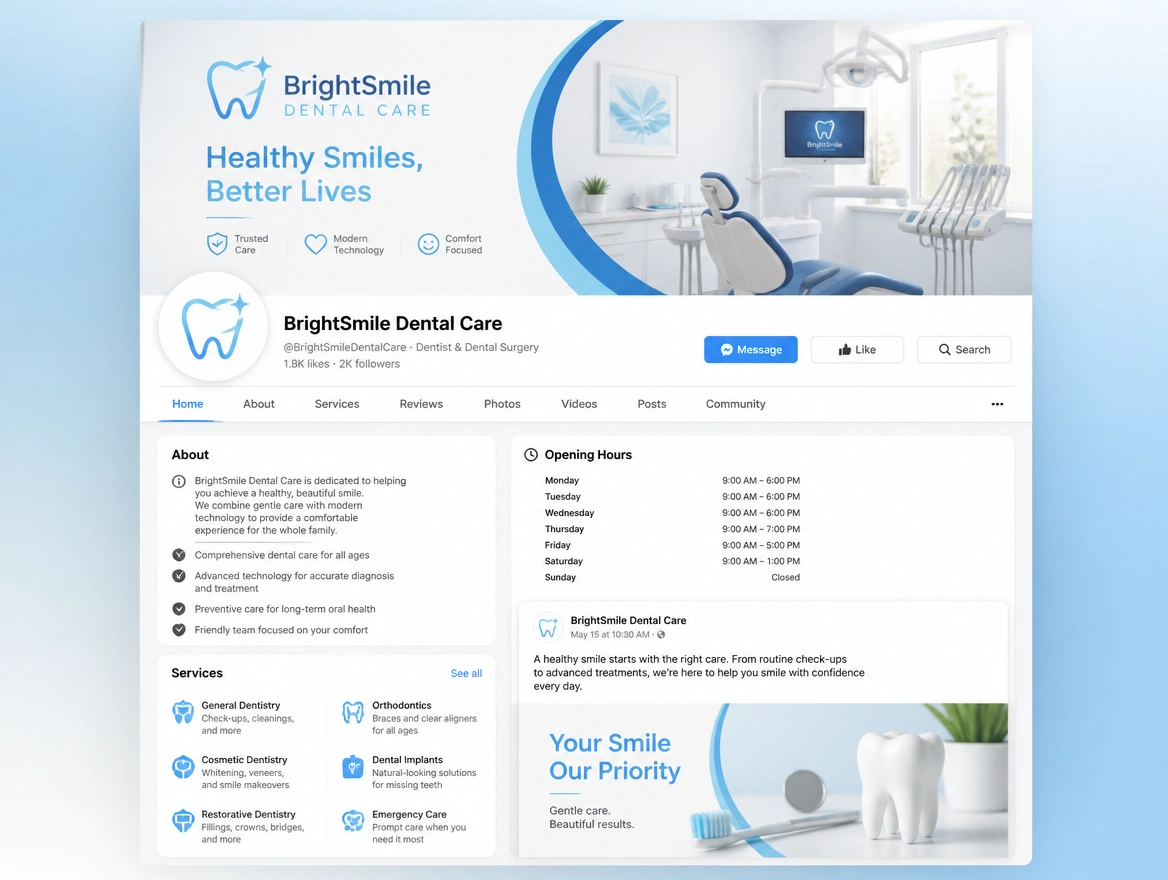Website mockup showing page and profile