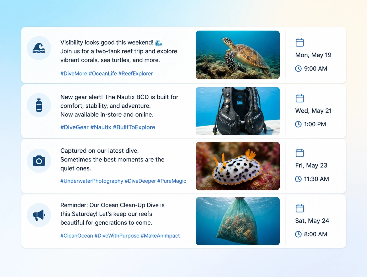 Website mockup showing posts and content