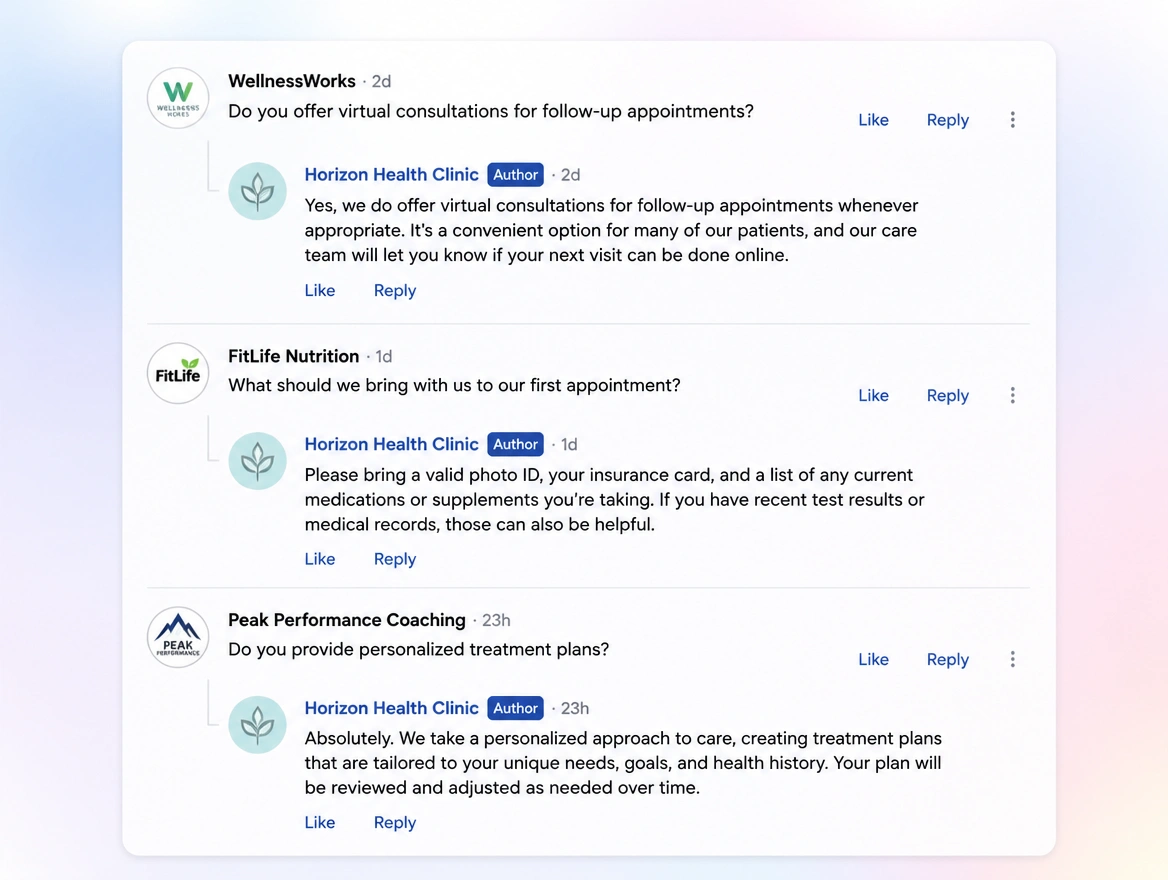 Website mockup showing messages answered