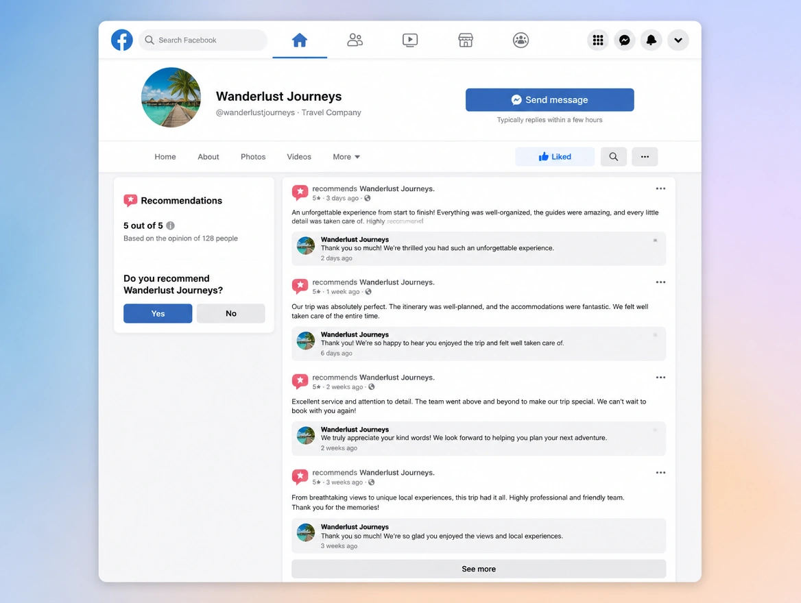 Website mockup showing recommendations collected