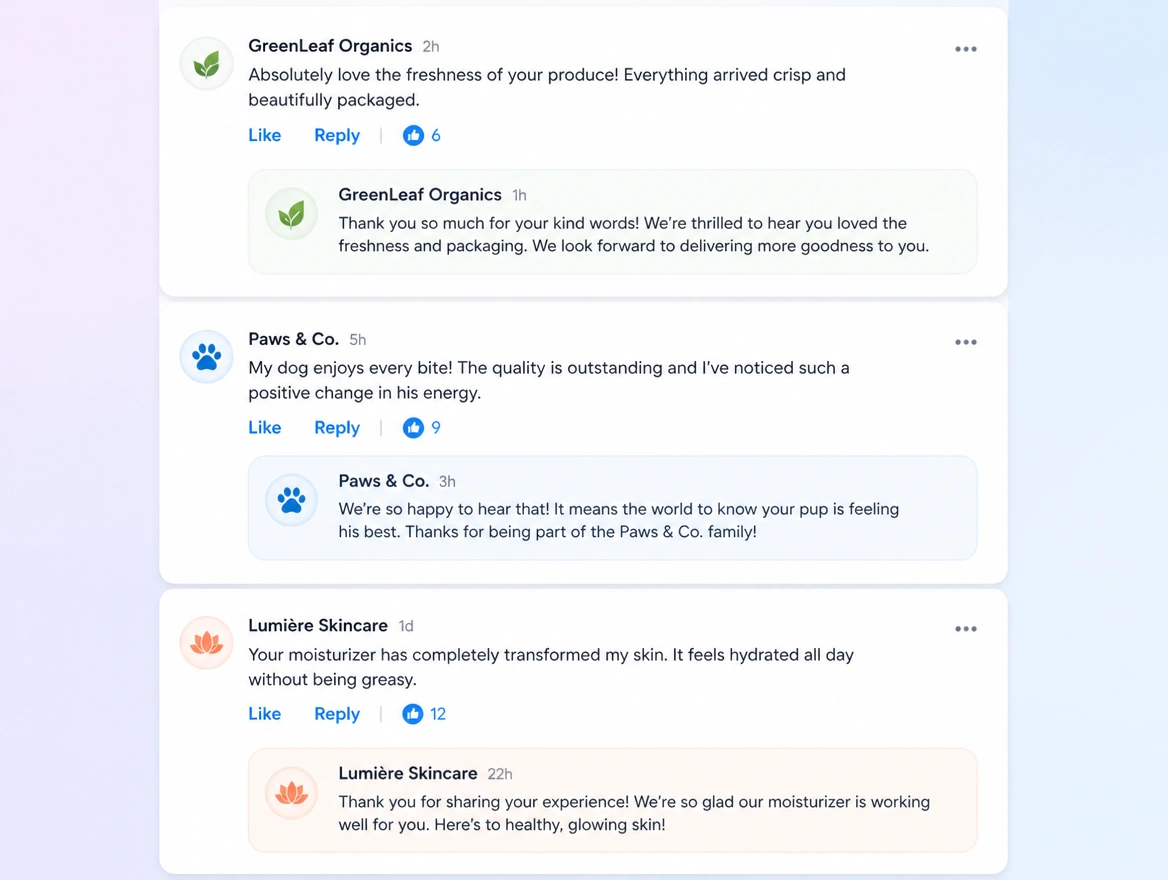 Website mockup showing inbox and comments