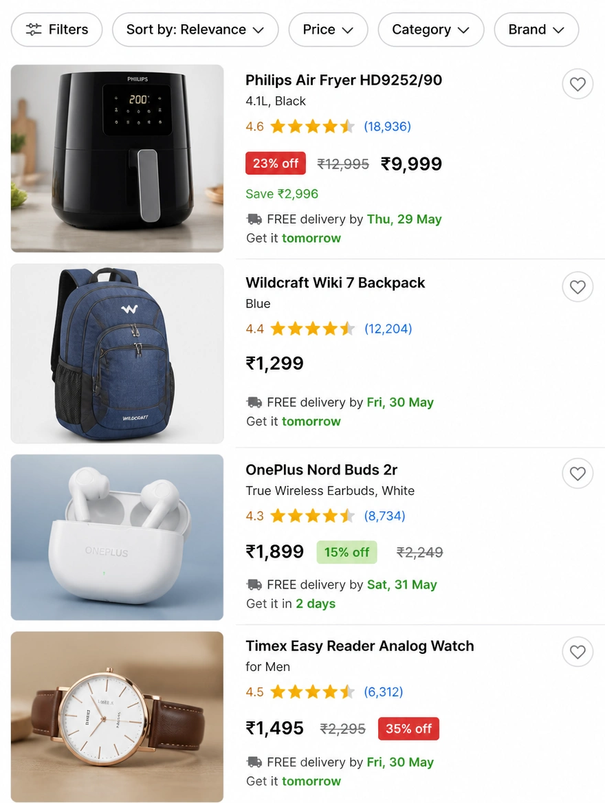 Shopping results showing products with photos and prices