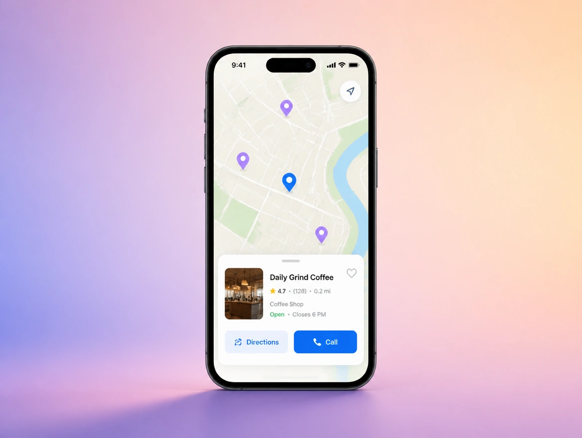 Website mockup showing local and maps