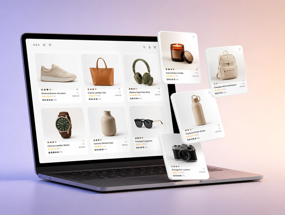 Website mockup showing shopping campaigns