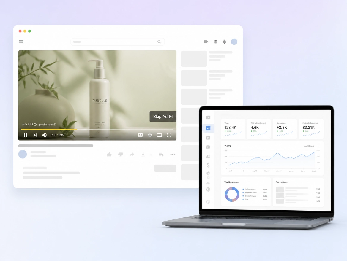 Website mockup showing youtube ads