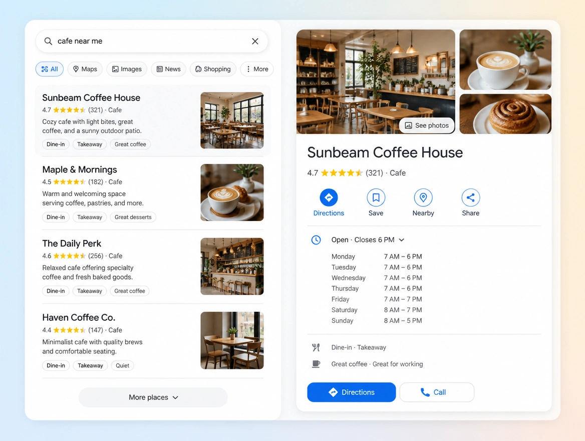 Website mockup showing local and maps