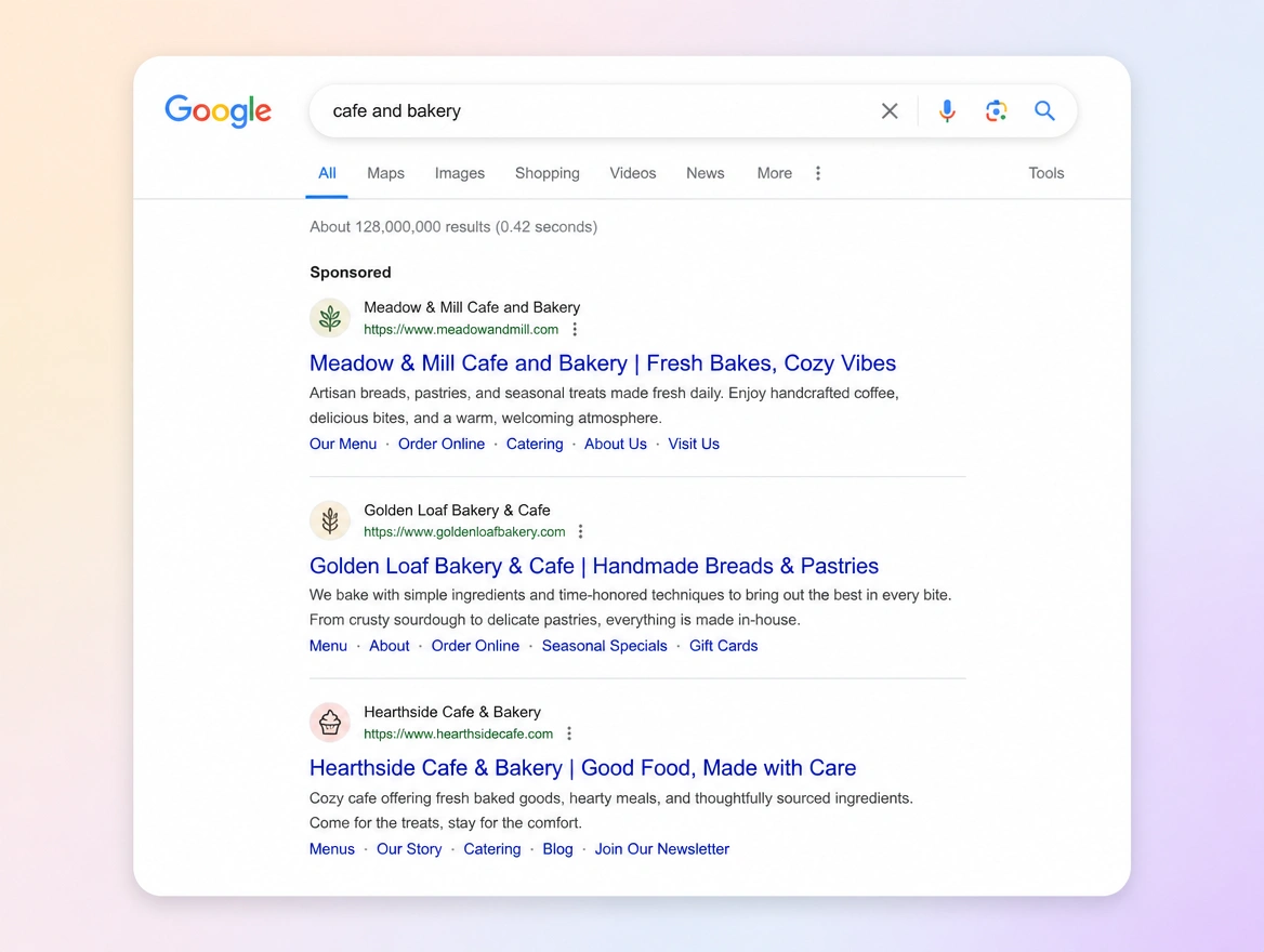 Website mockup showing search campaigns
