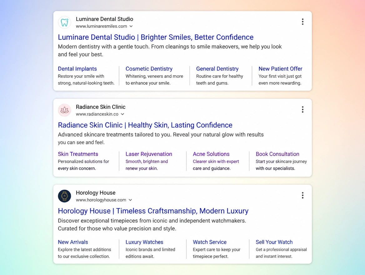 Website mockup showing search campaigns