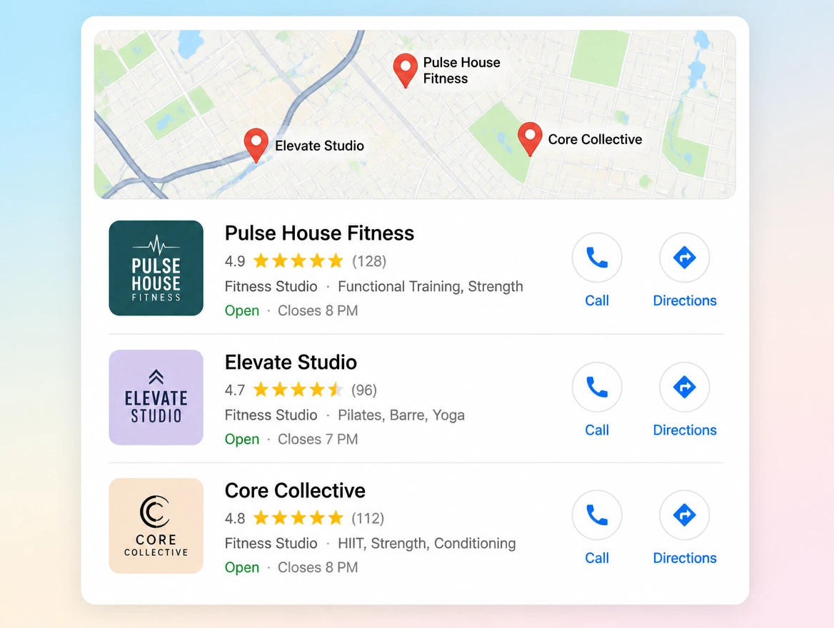 Website mockup showing local and maps
