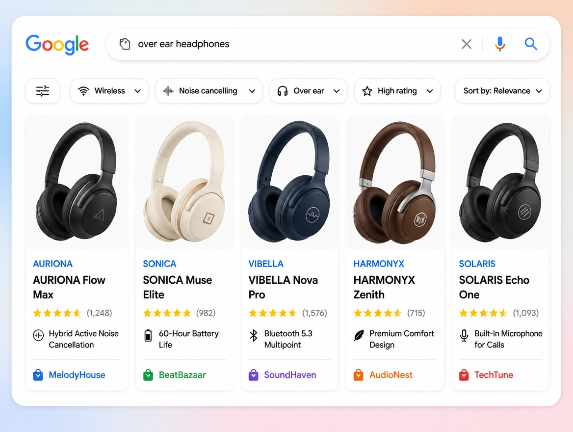 Website mockup showing shopping campaigns