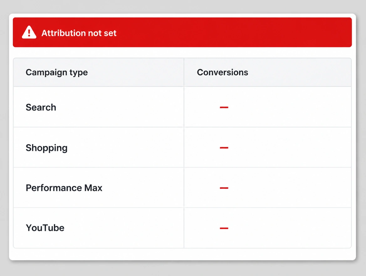 A conversions by campaign type table with every figure missing