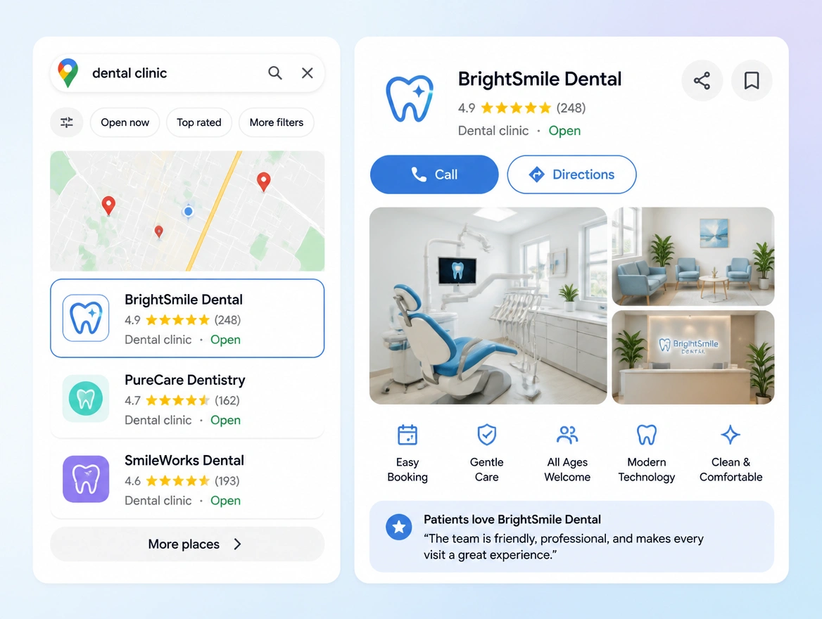Website mockup showing local and maps