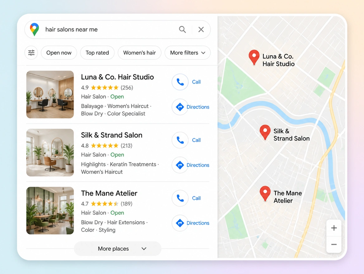 Website mockup showing local and maps