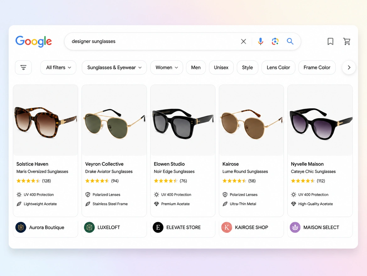 Website mockup showing shopping campaigns