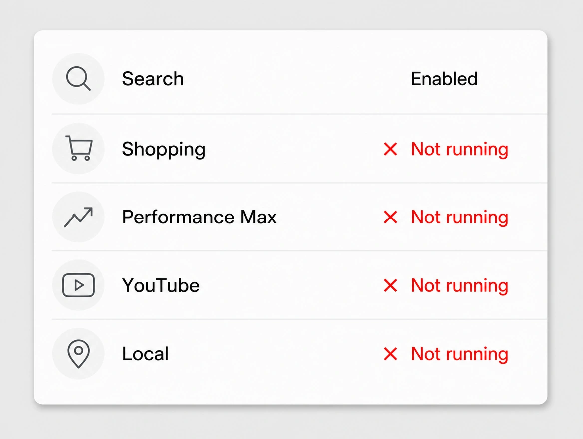 A campaign type checklist where only Search is enabled