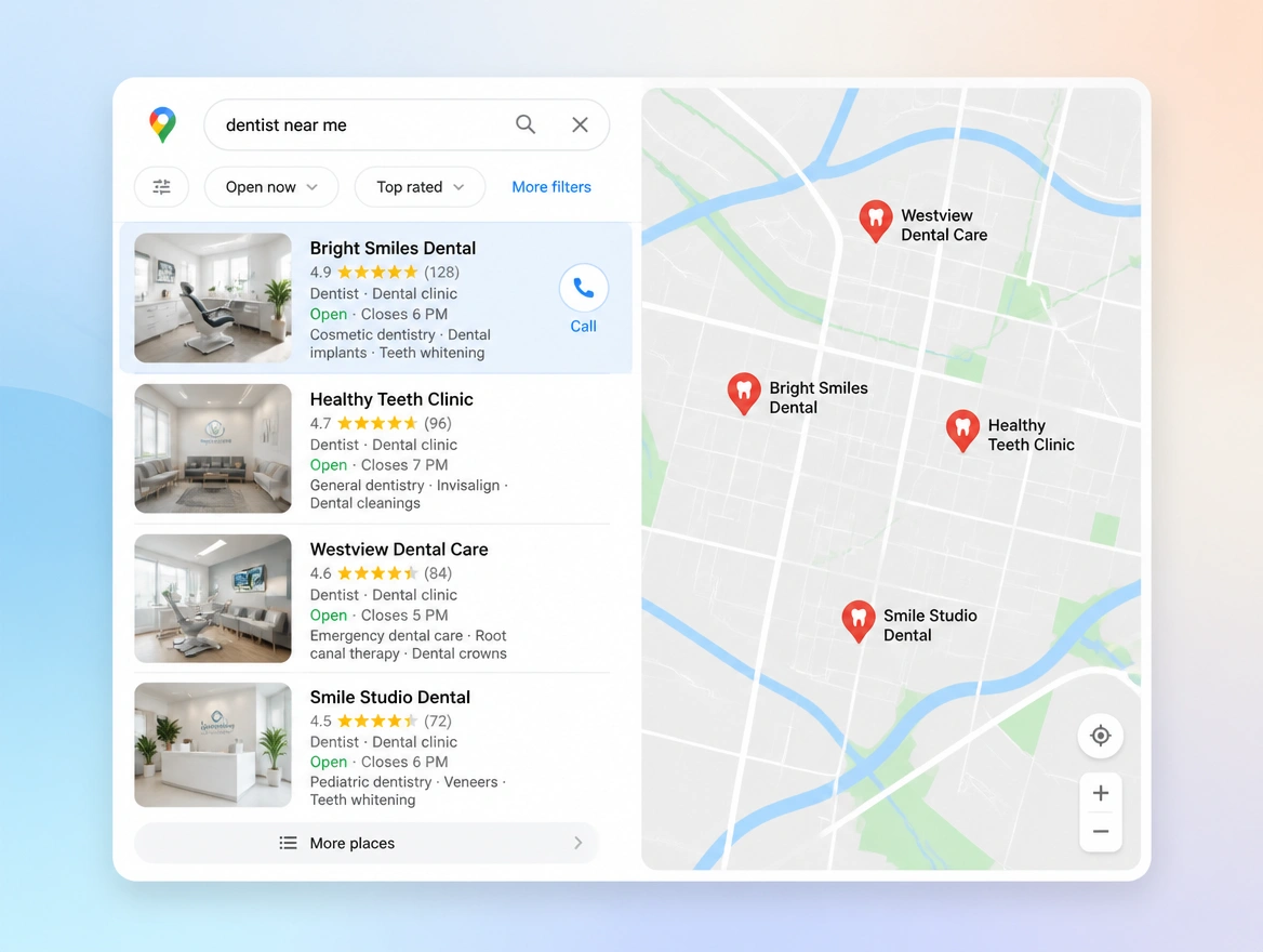 Website mockup showing local and maps