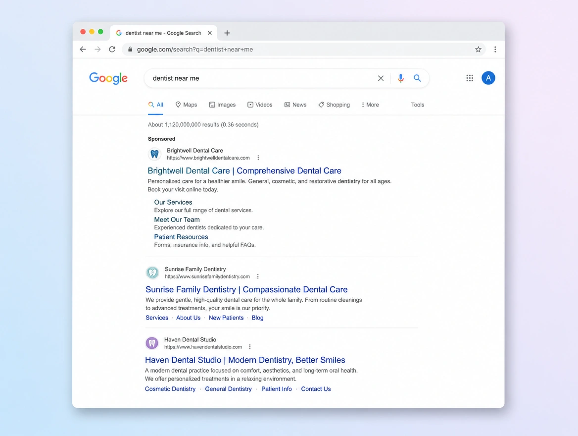 Website mockup showing search campaigns