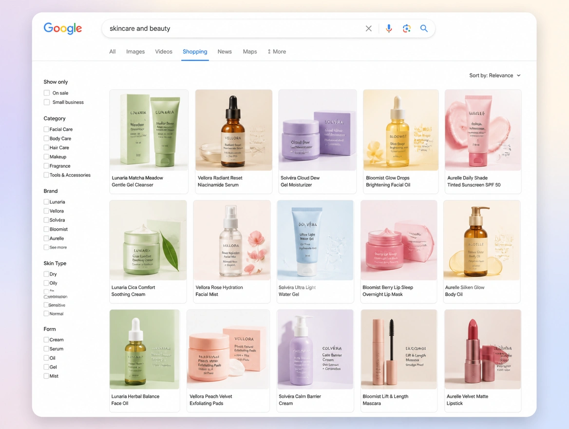 Website mockup showing shopping campaigns
