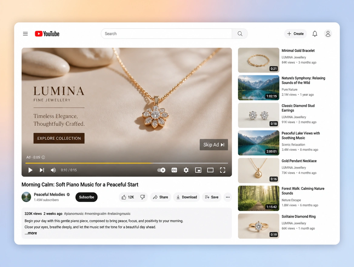 Website mockup showing youtube ads