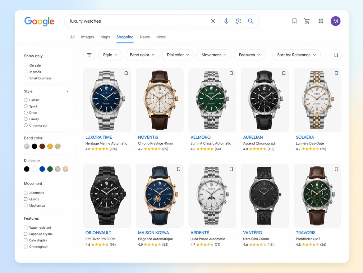 Website mockup showing shopping campaigns
