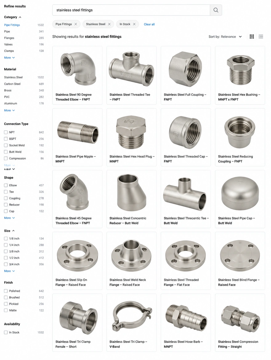 Google Shopping results showing industrial stock items with product photos