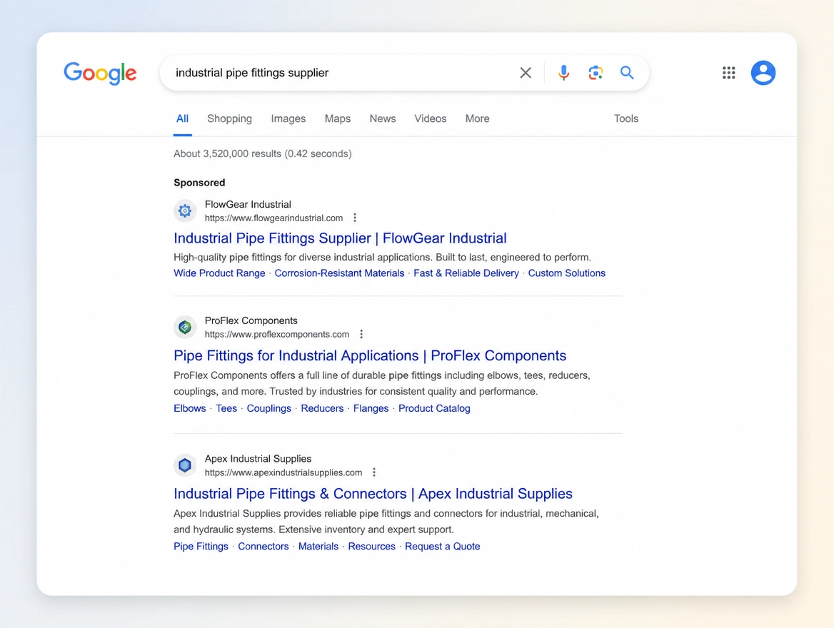 Website mockup showing search campaigns
