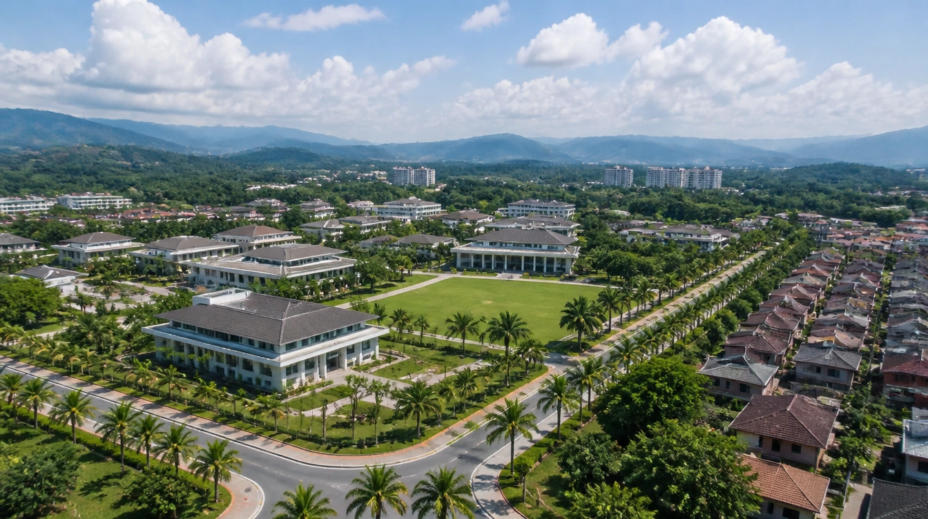 An overview of Kota Samarahan in Sarawak with campus buildings and low housing blocks