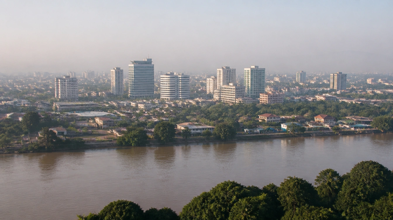 An overview of Petra Jaya in Kuching with office blocks and housing across the river