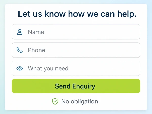 The enquiry section of an optometry practice landing page with a three field form and one button