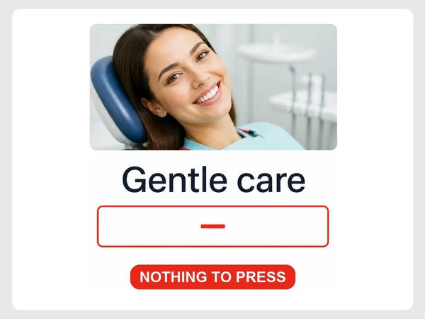 Pearl Smile Dental phone page ends after Gentle care with a red dash where the button should be.