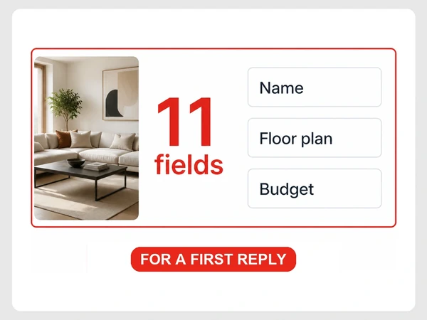 Linea Interiors shows an inquiry form with 11 fields, including Name, Floor plan, and Budget.