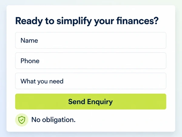 The enquiry section of an accountancy practice landing page with a three field form and one button