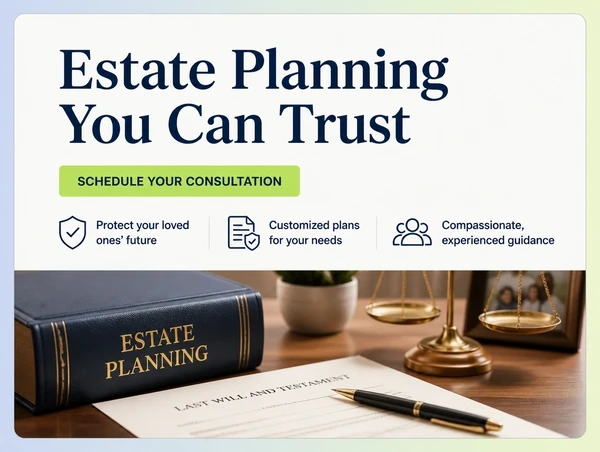 A law practice landing page with no menu, one headline, three benefit lines and one button