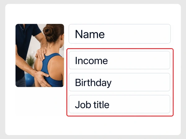 Northside Physio asks for Name, Income, Birthday, and Job title in its inquiry form.