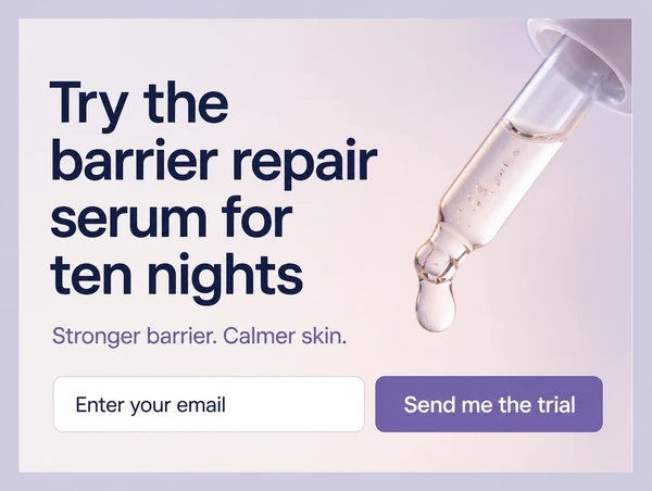 A skincare landing page with one headline, one email field, one button and no navigation