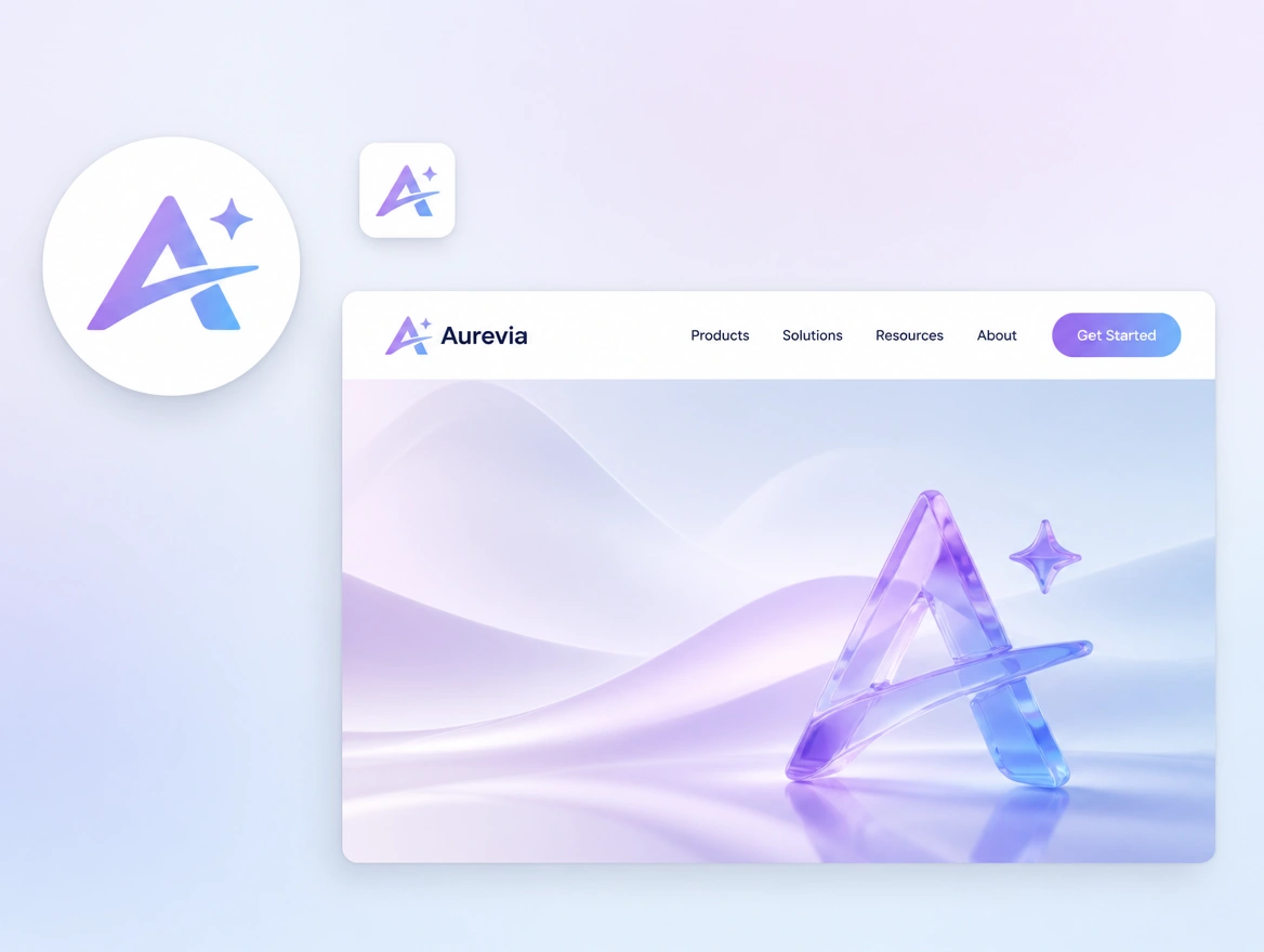 A round profile picture, a small favicon and a website header sharing one logo