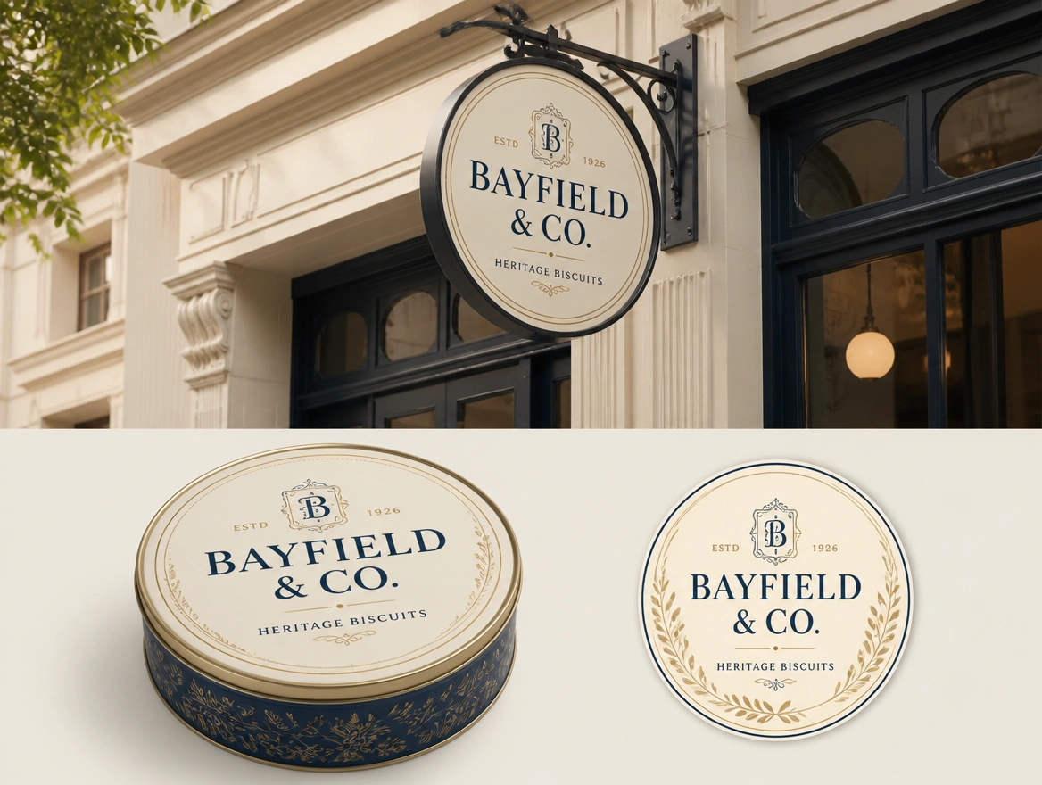 One logo shown on a printed sign, a product label and as a round profile picture