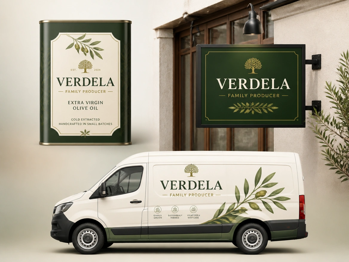 A label proof, a sign proof and a print proof for one business laid out together