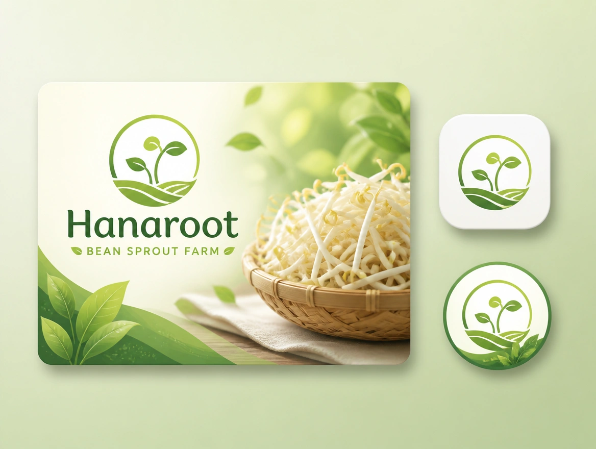 A marketplace thumbnail, a favicon and a round profile picture for a bean sprout farm sharing one logo