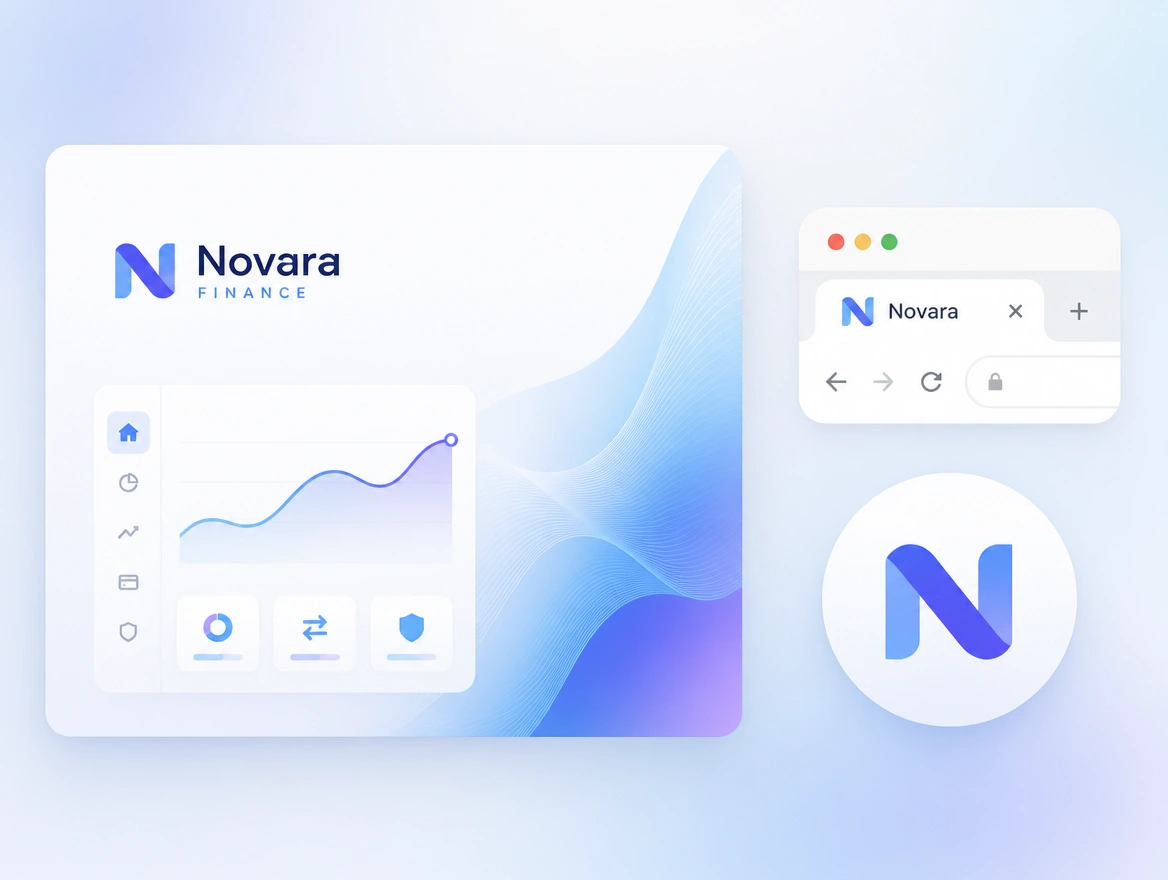 A slide corner, a favicon and a round profile picture for a fintech start-up sharing one logo