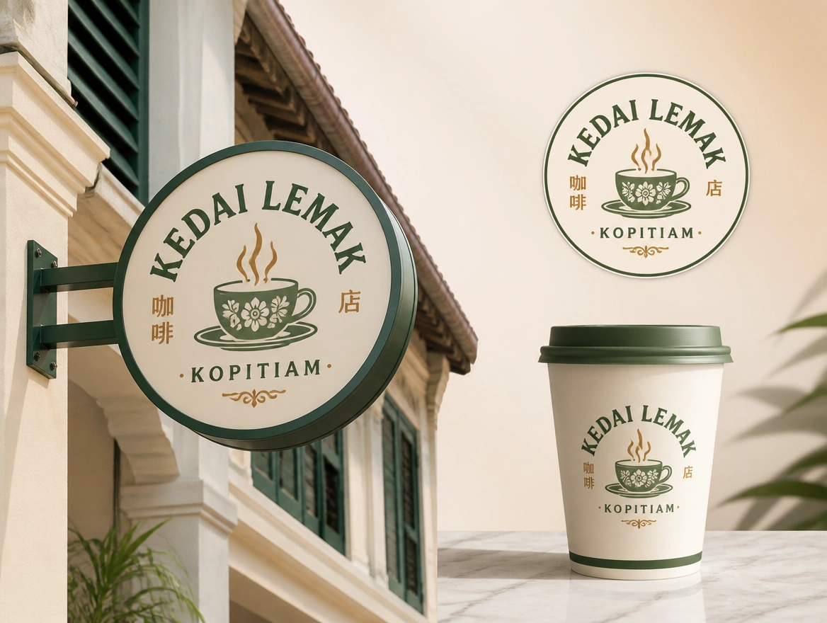 One logo mounted on a printed sign, applied to a product and set as a profile picture
