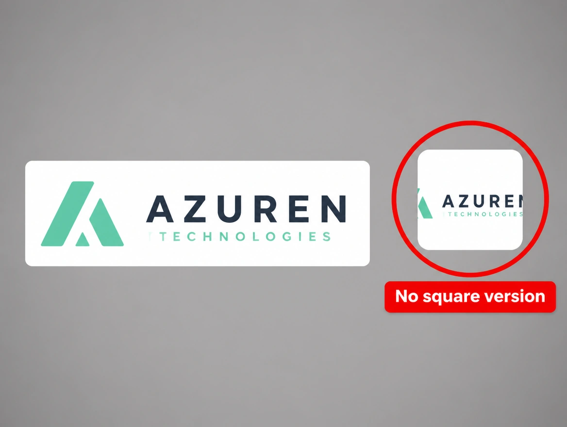 One wide logo squeezed into a square profile slot with the ends cut off, ringed in red