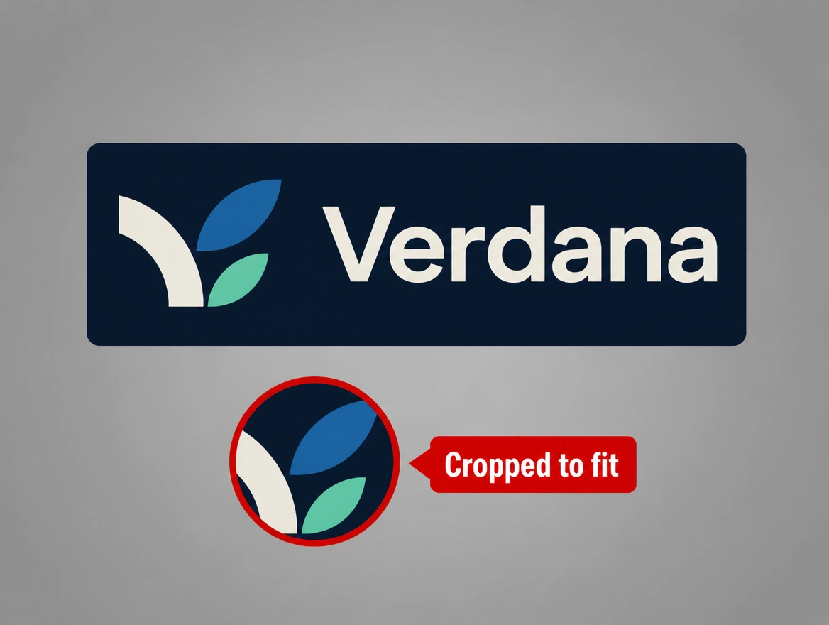 A round profile picture made by cropping a corner out of a wide logo, ringed in red