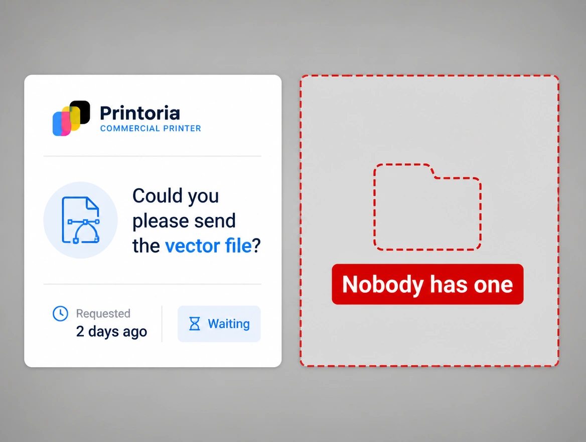 A printer's request for a vector left unanswered beside an empty file slot, marked in red