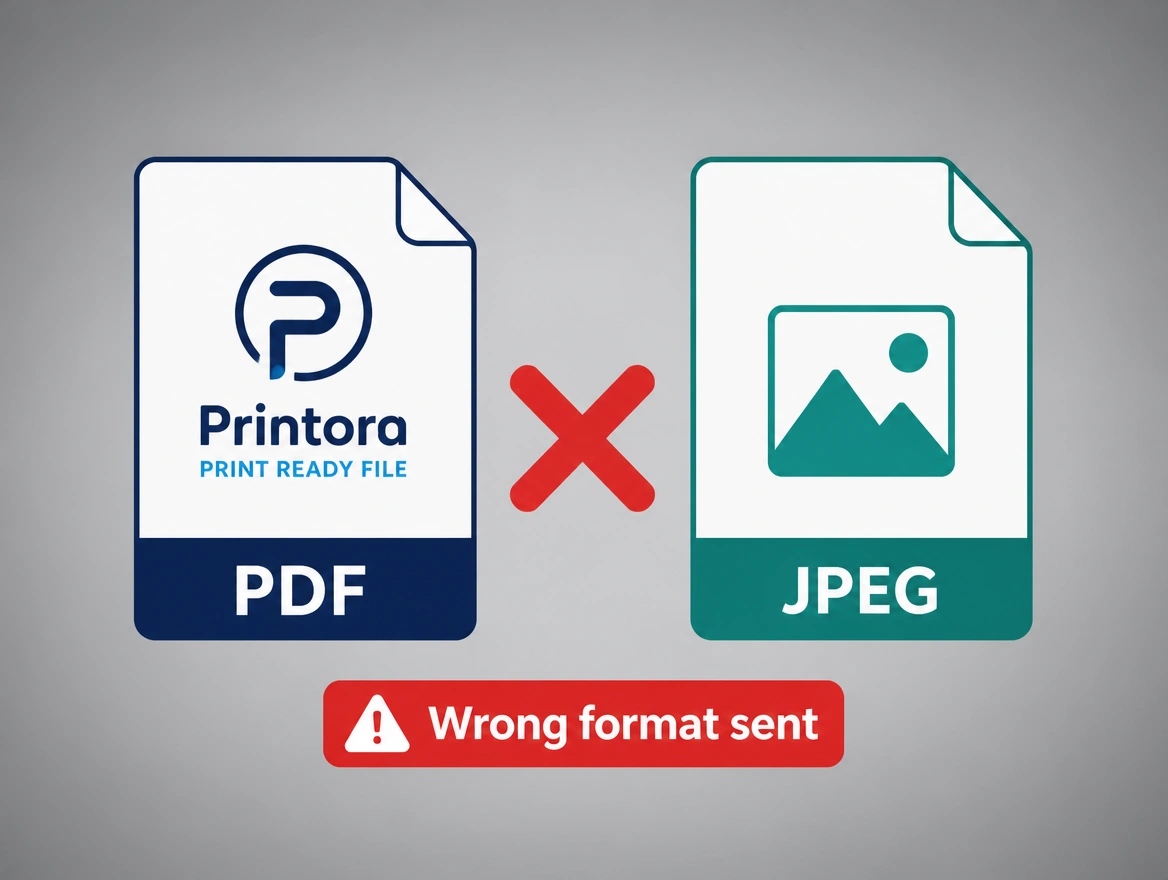 A printer's file request beside the JPEG that was sent instead, marked with a red cross