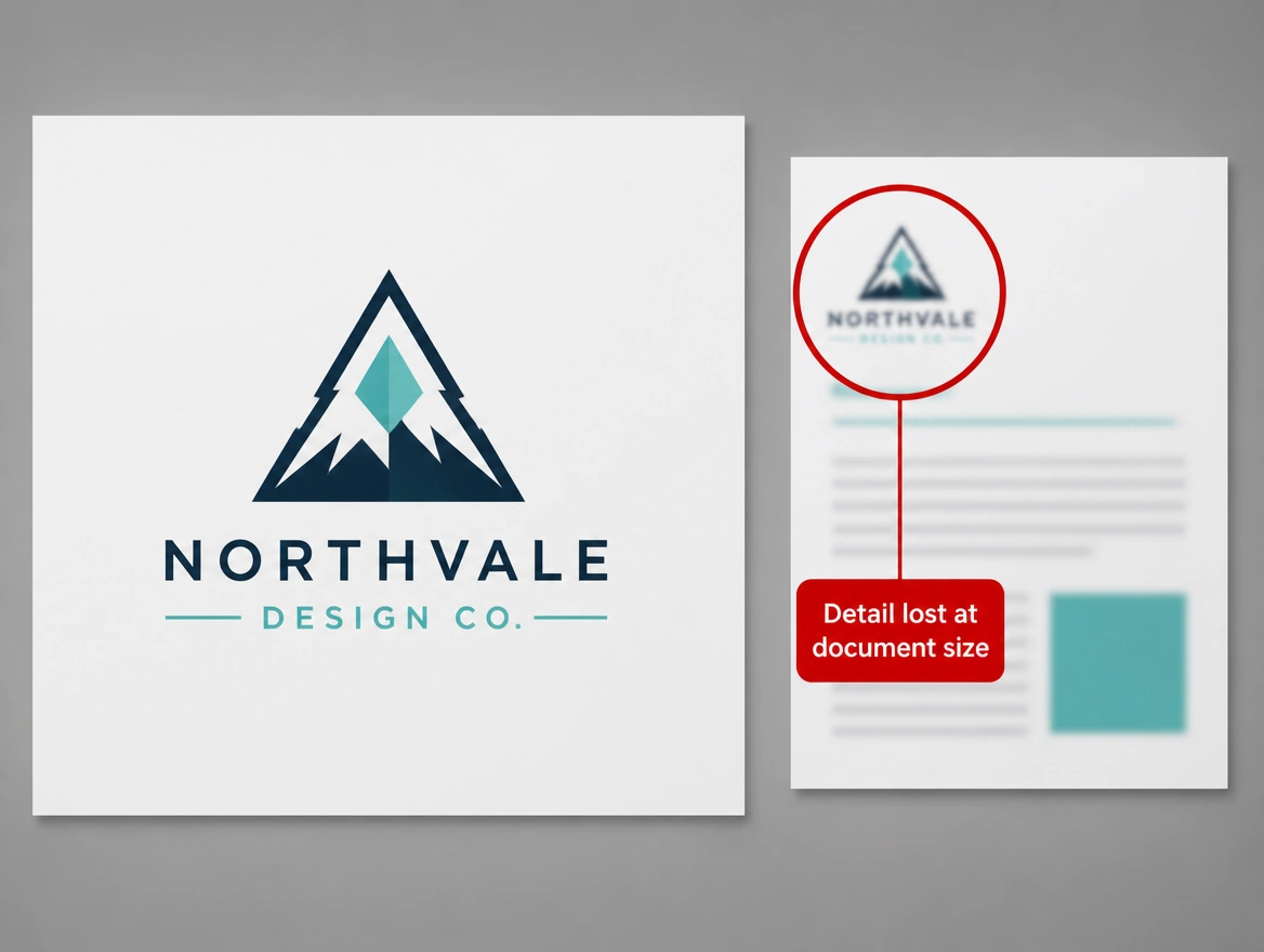 One logo crisp on a large board and blurred on a document, the document ringed in red