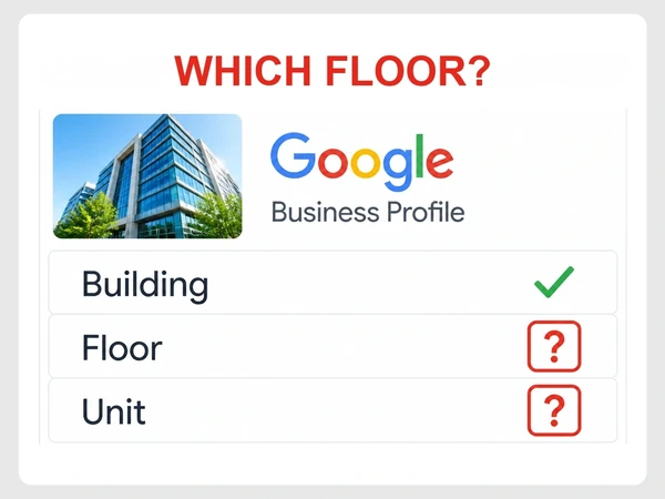 ClearView Optometry lists its building but shows red question marks for Floor and Unit.