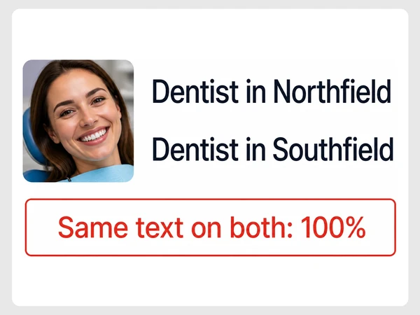 Brightside Dental uses identical text on its Northfield and Southfield dentist pages.