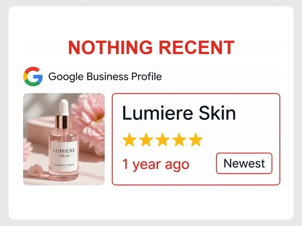 Lumiere Skin Google Business Profile sorts reviews by Newest but shows the latest as one year old.